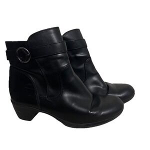 COMFORT PLUS WOMEN'S SHOES SIZE 8W Black ANKLE BOOTS Zip Up With BUCKLE-EB2-R1A